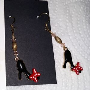 NEW Red Bow Black High Heel Earrings Platform Stiletto Approx 1.5”Earrings NWT